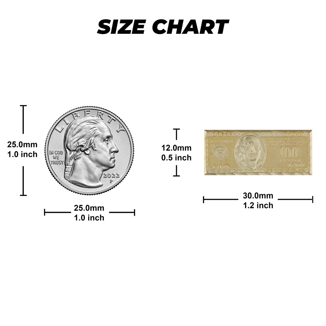 10k & 14k Gold Benjamin Hundred Dollar Bill Stud Earrings