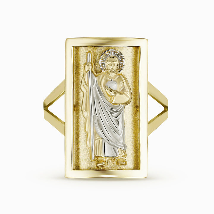 Gold San Judas Two-Tone Rectangle Ring