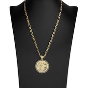 14k Gold Centenario Greek Key Bezel Round CZ Pendant
