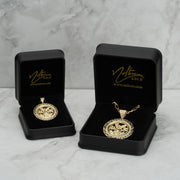 14k Gold Centenario Greek Key Bezel Round CZ Pendant