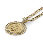14k Gold Centenario Greek Key Bezel Round CZ Pendant