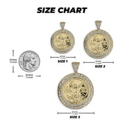 14k Gold Centenario Greek Key Bezel Round CZ Pendant