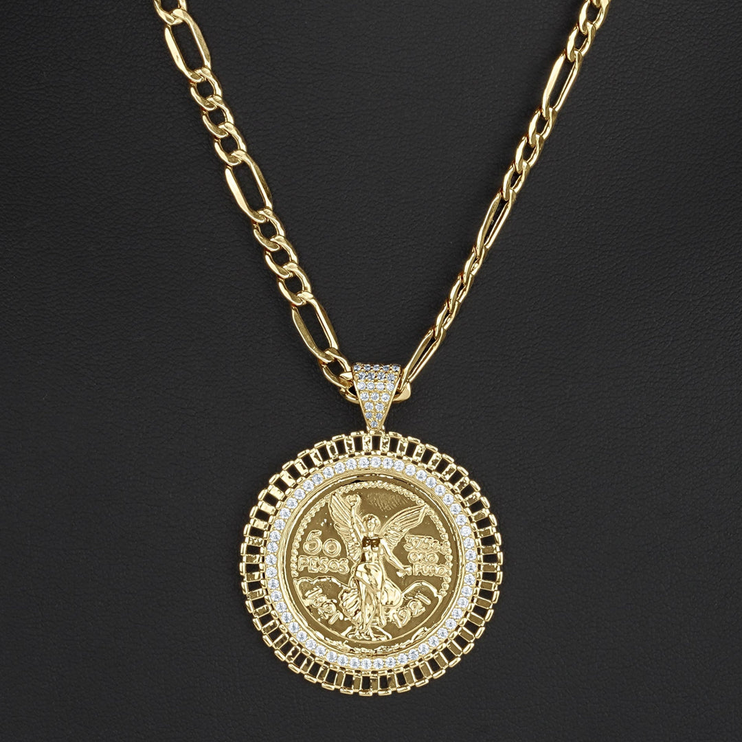 14k Gold Centenario Rollie Bezel Round CZ Pendant