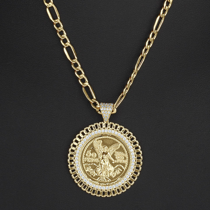 14k Gold Centenario Rollie Bezel Round CZ Pendant
