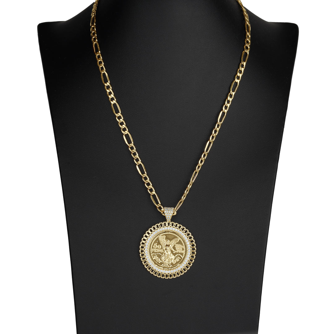 14k Gold Centenario Rollie Bezel Round CZ Pendant