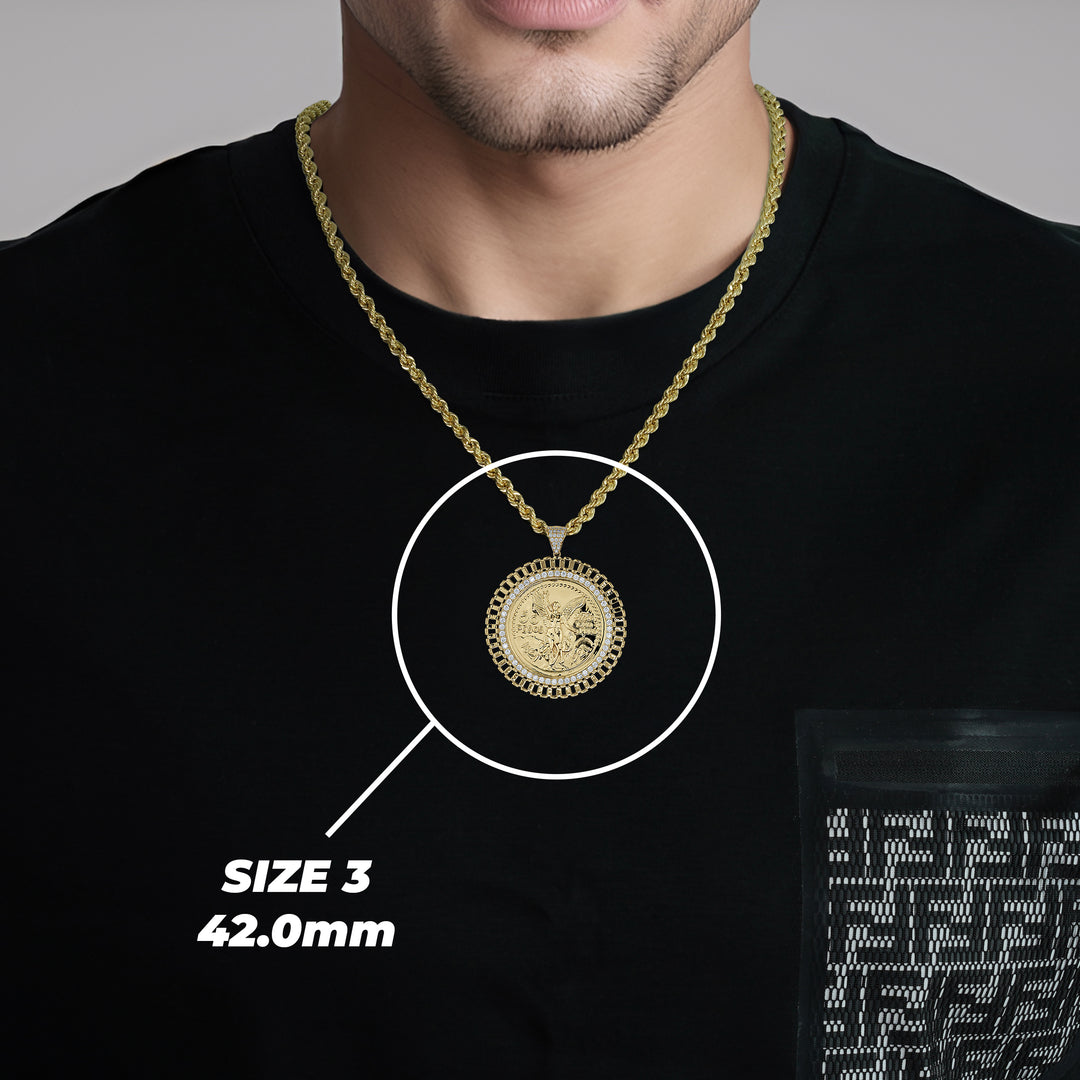 14k Gold Centenario Rollie Bezel Round CZ Pendant