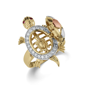 10k & 14k Gold Cari Open-Back Turtle Tricolor CZ Ring