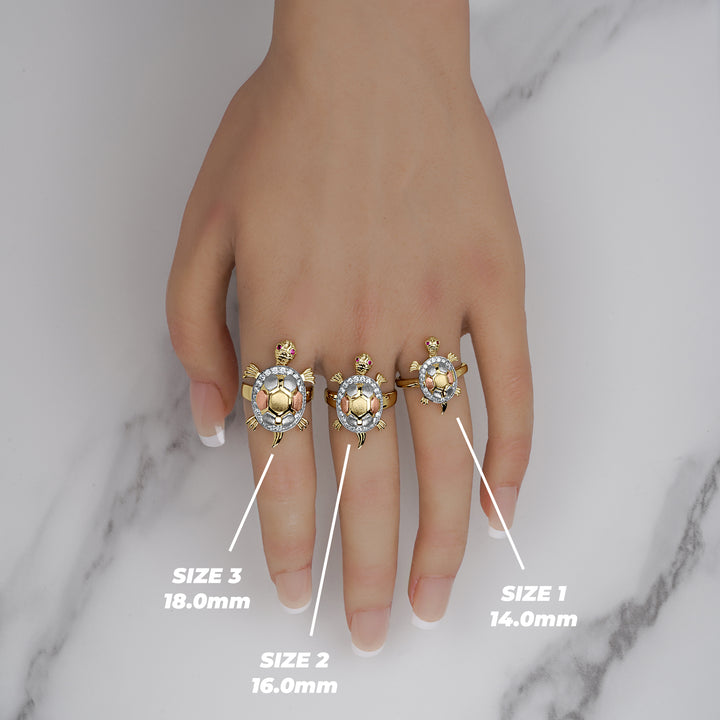 10k & 14k Gold Cari Open-Back Turtle Tricolor CZ Ring