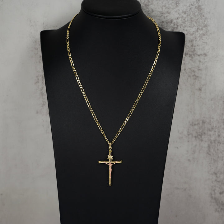 10k & 14k Gold Classic INRI Two-Tone Crucifix Cross Pendant Necklace (Rose Gold)