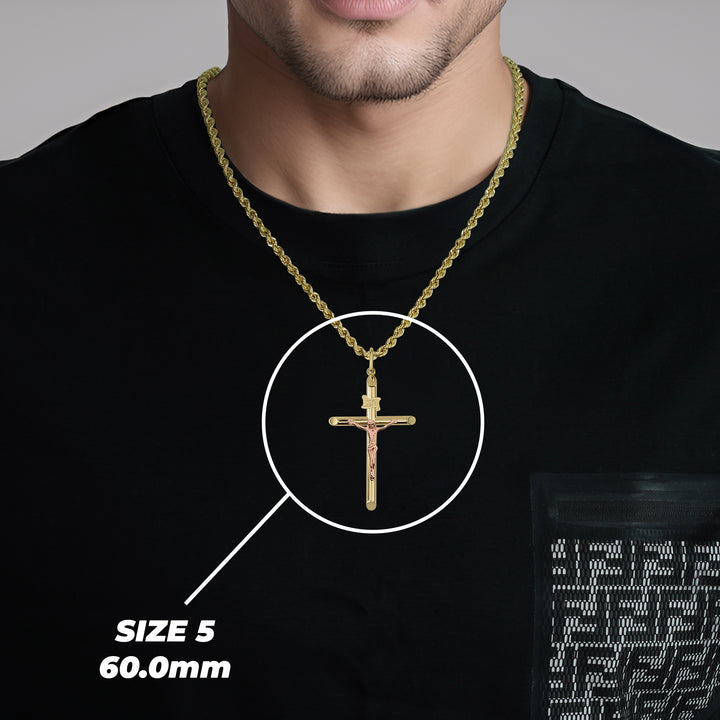 10k & 14k Gold Classic INRI Two-Tone Crucifix Cross Pendant (Rose Gold)