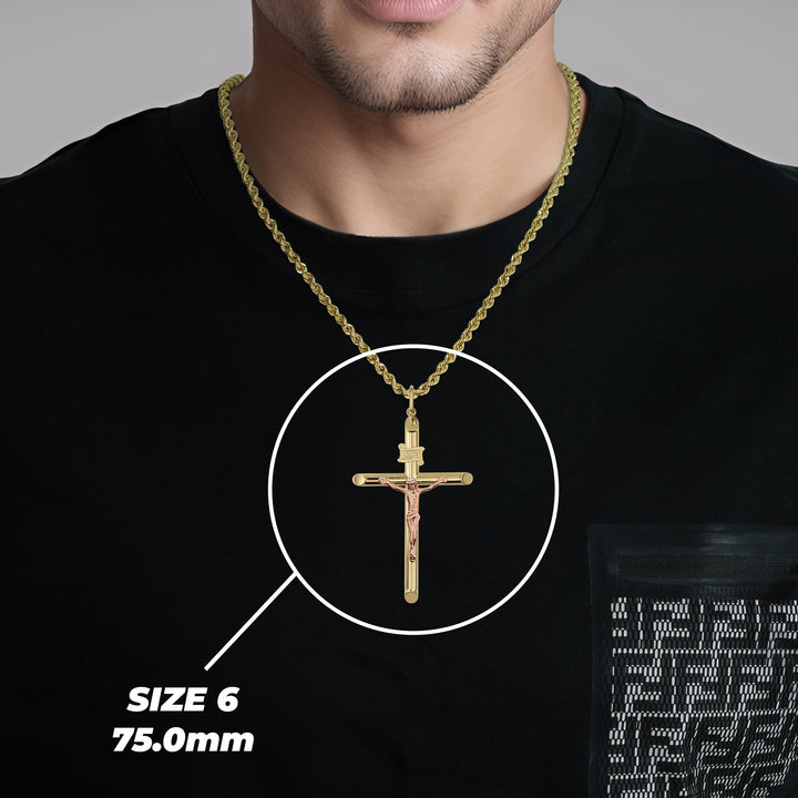 10k & 14k Gold Classic INRI Two-Tone Crucifix Cross Pendant (Rose Gold)
