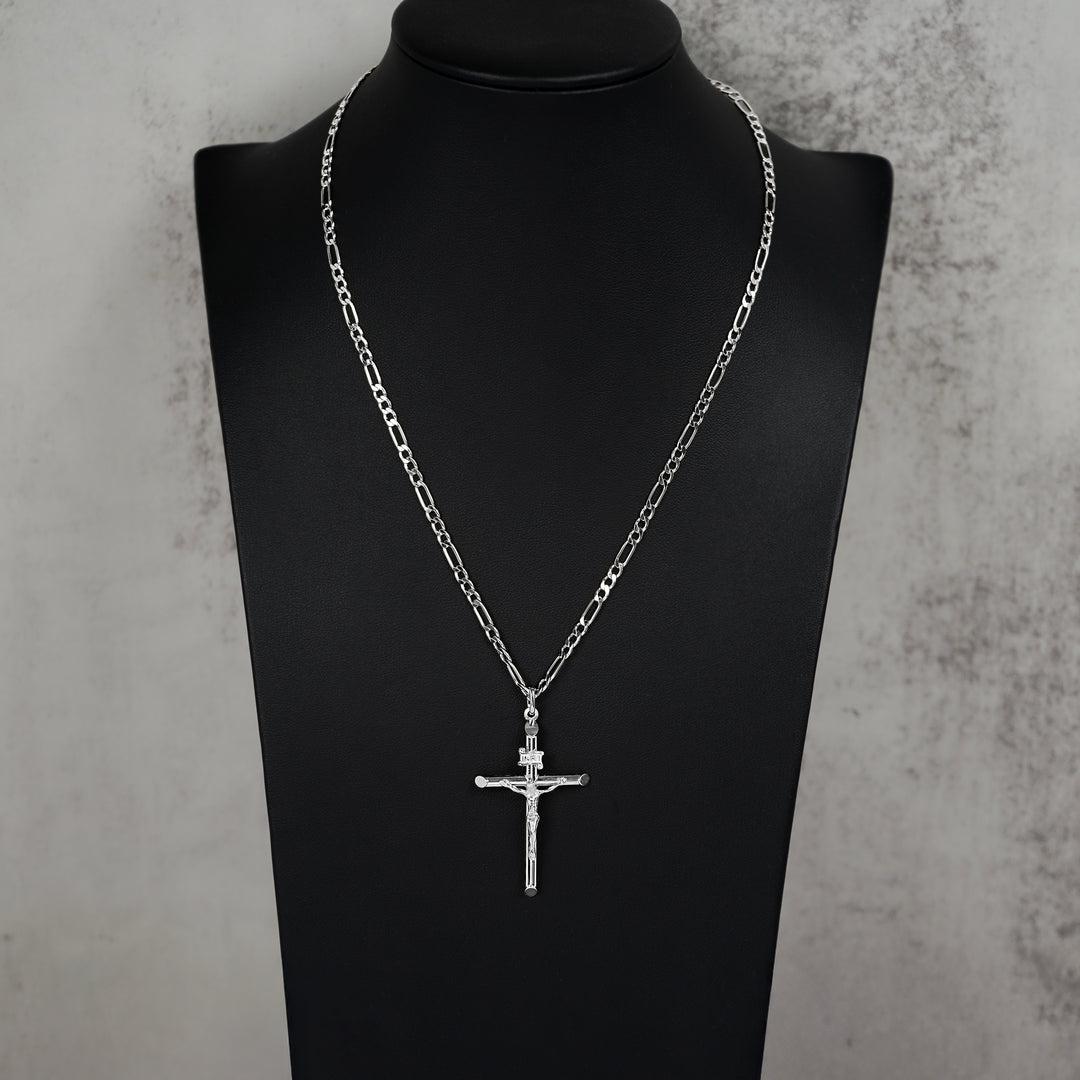 10k & 14k Gold Classic INRI Crucifix Cross Pendant (White Gold)