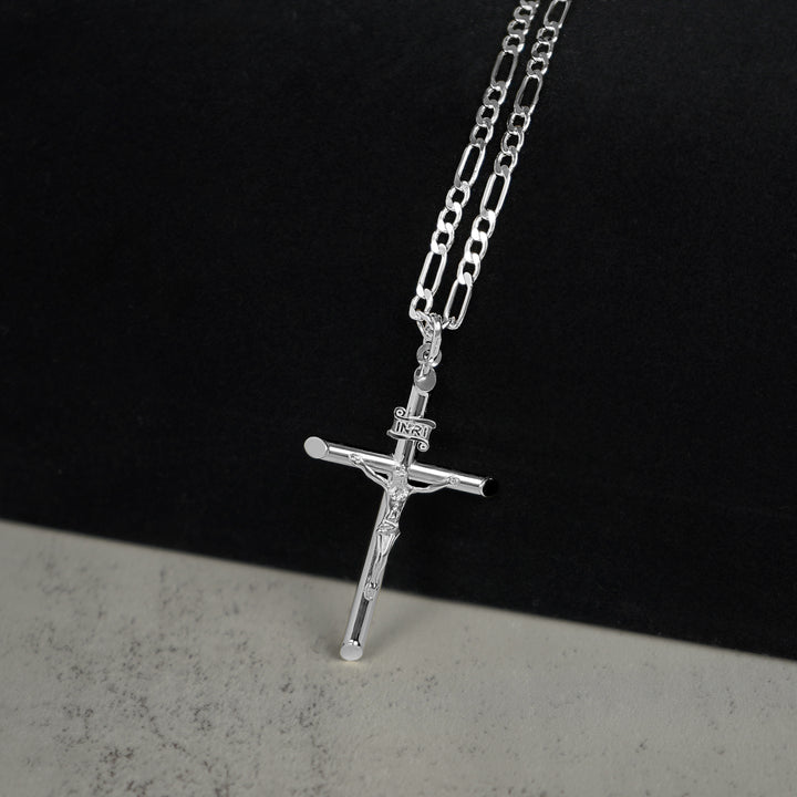 10k & 14k Gold Classic INRI Crucifix Cross Pendant (White Gold)