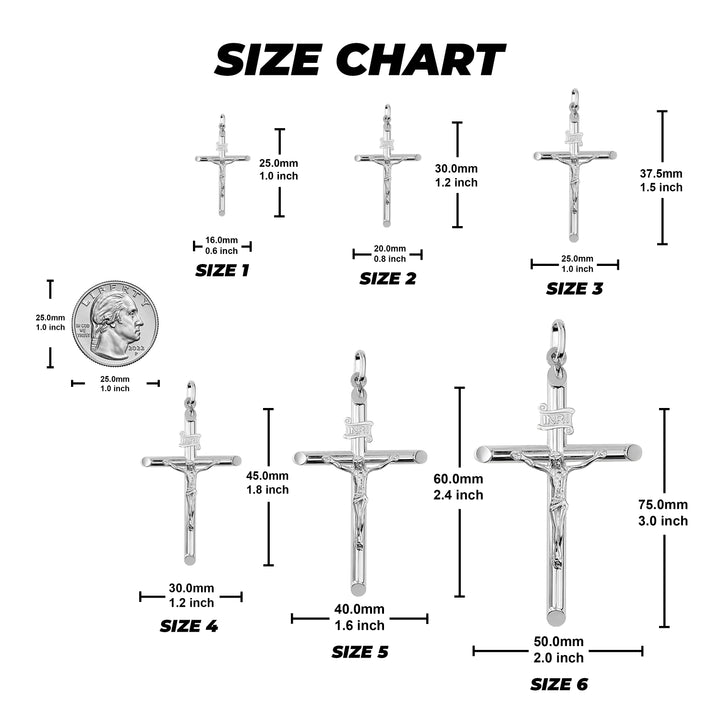 10k & 14k Gold Classic INRI Crucifix Cross Pendant (White Gold)