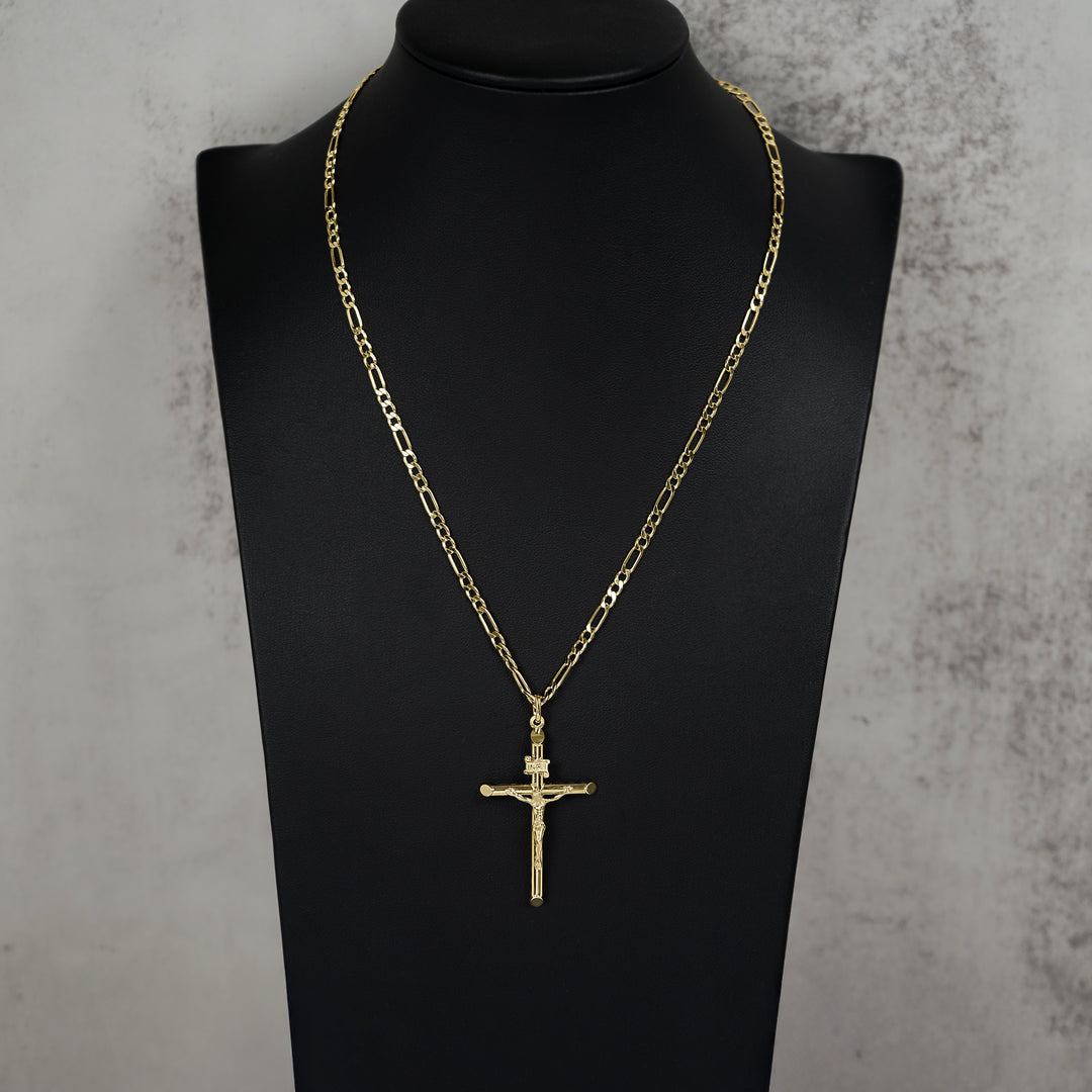 10k & 14k Gold Classic INRI Crucifix Cross Pendant Necklace (Yellow Gold)