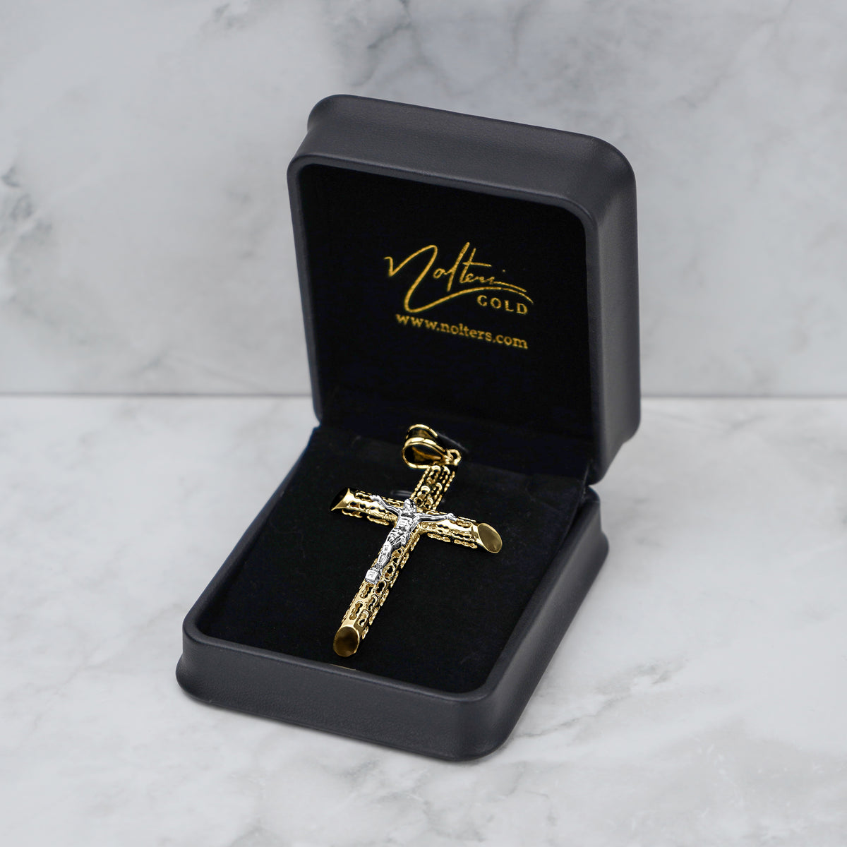 10k & 14k Gold Relic INRI Two-Tone Crucifix Cross Pendant