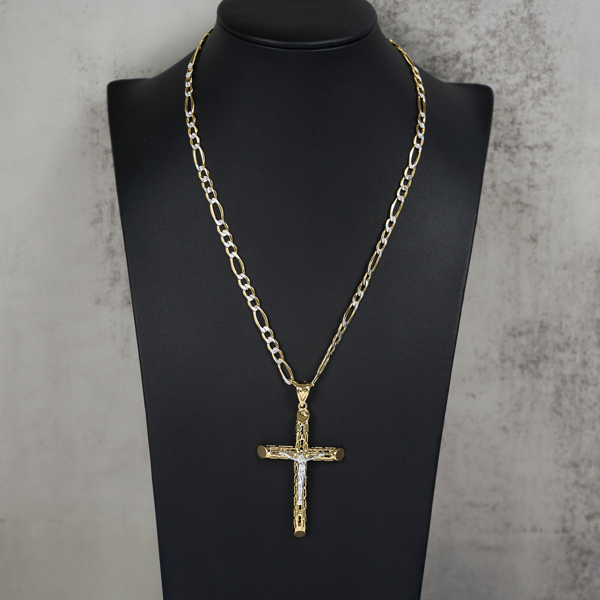10k & 14k Gold Relic INRI Two-Tone Crucifix Cross Pendant