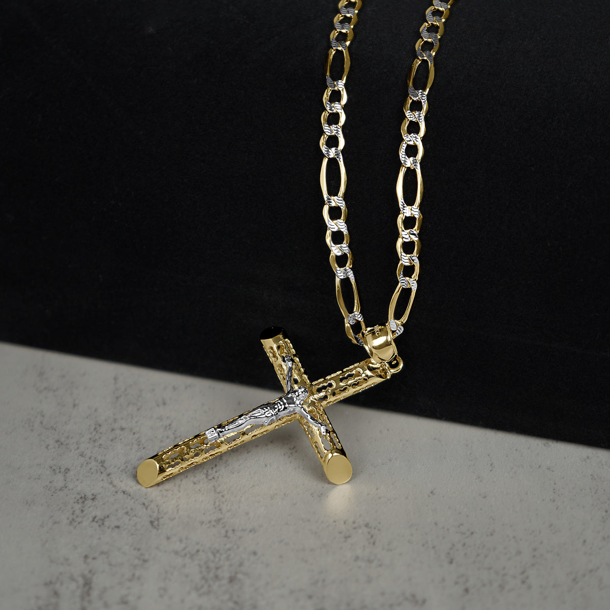10k & 14k Gold Relic INRI Two-Tone Crucifix Cross Pendant
