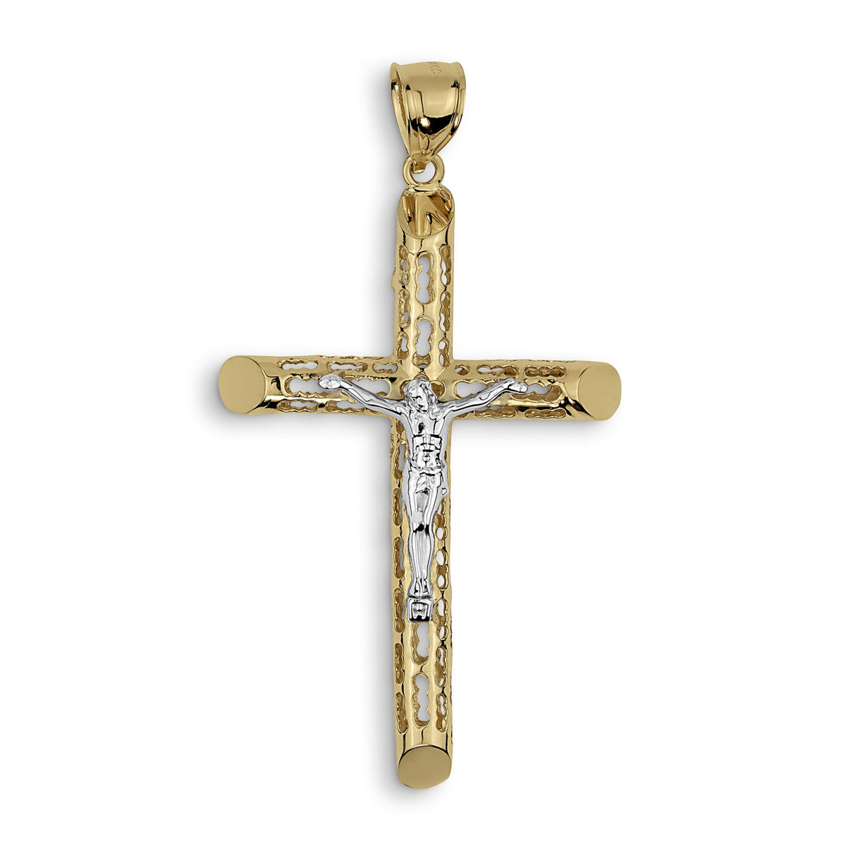 10k & 14k Gold Relic INRI Two-Tone Crucifix Cross Pendant