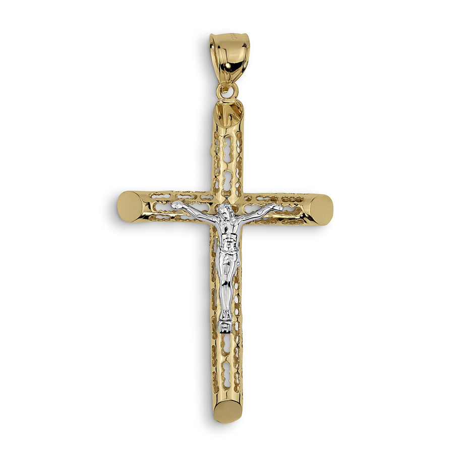10k & 14k Gold Relic INRI Two-Tone Crucifix Cross Pendant