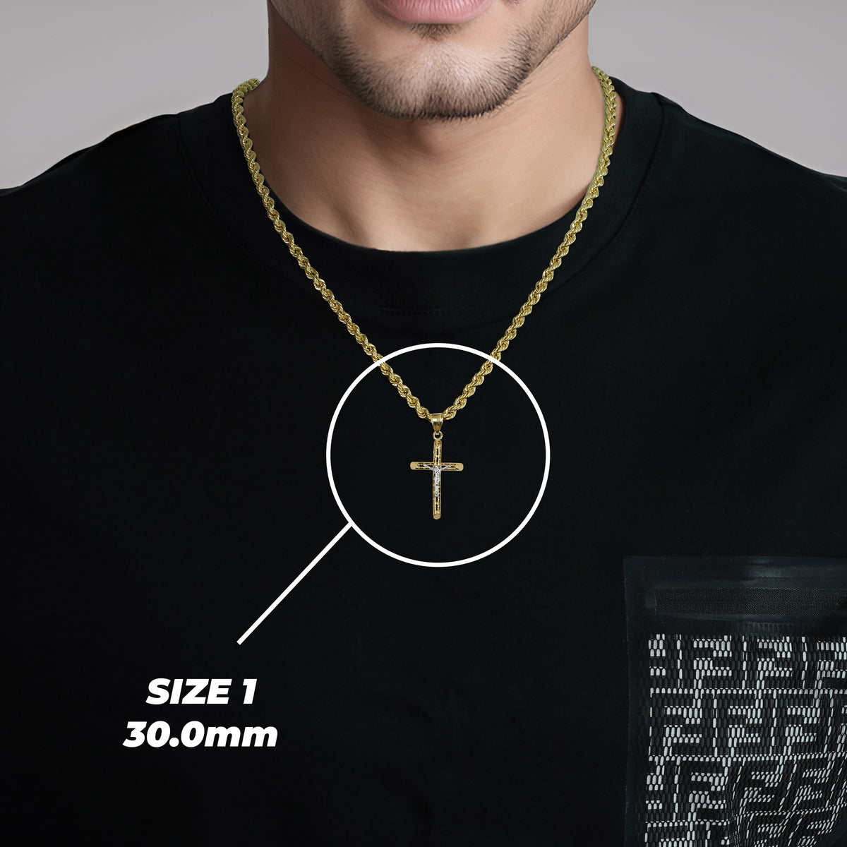 10k & 14k Gold Relic INRI Two-Tone Crucifix Cross Pendant