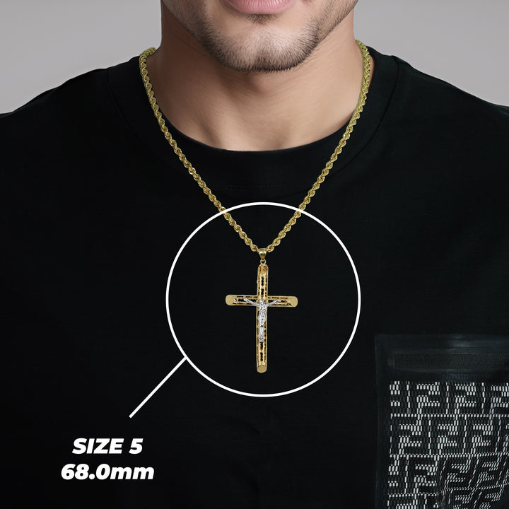 10k & 14k Gold Relic INRI Two-Tone Crucifix Cross Pendant