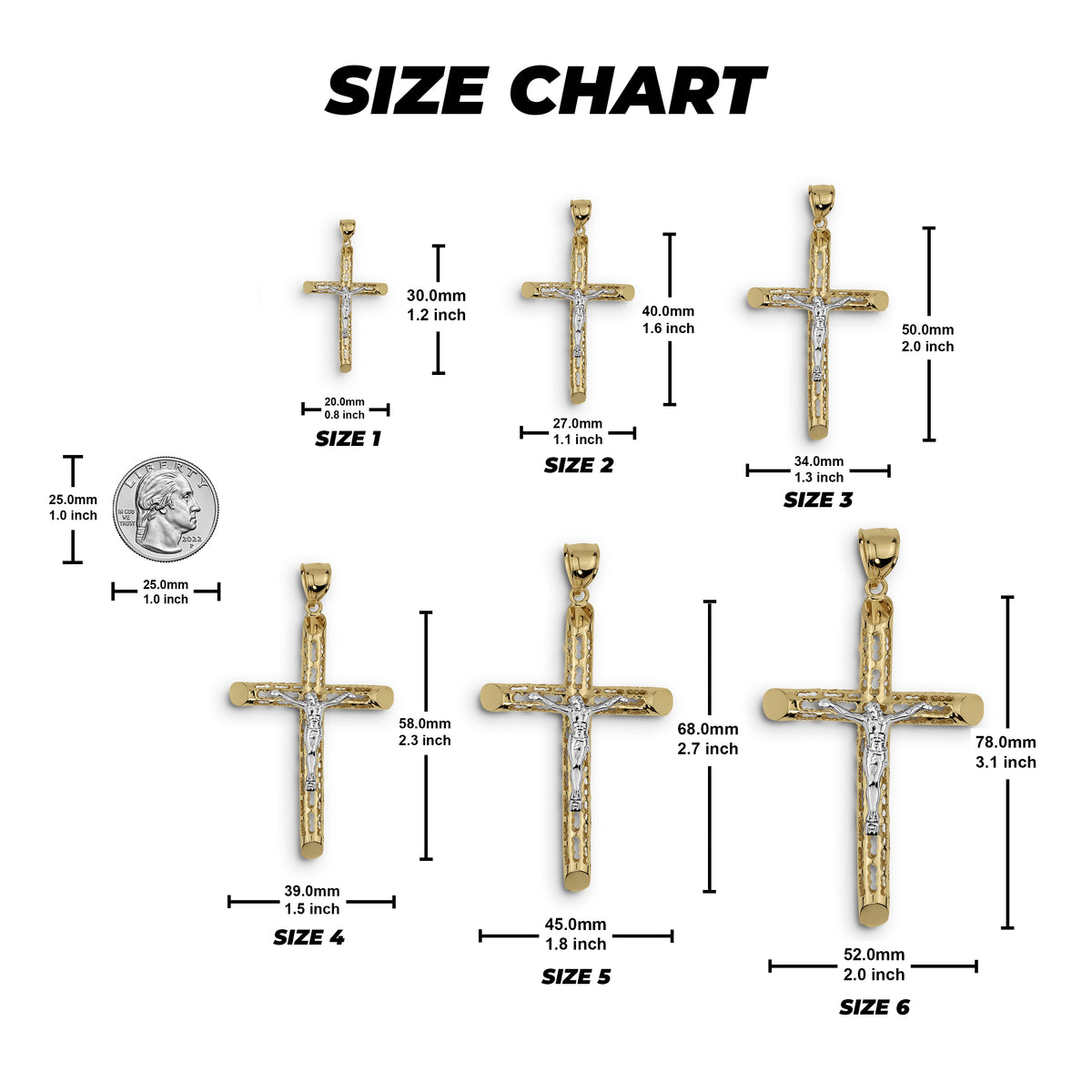 10k & 14k Gold Relic INRI Two-Tone Crucifix Cross Pendant