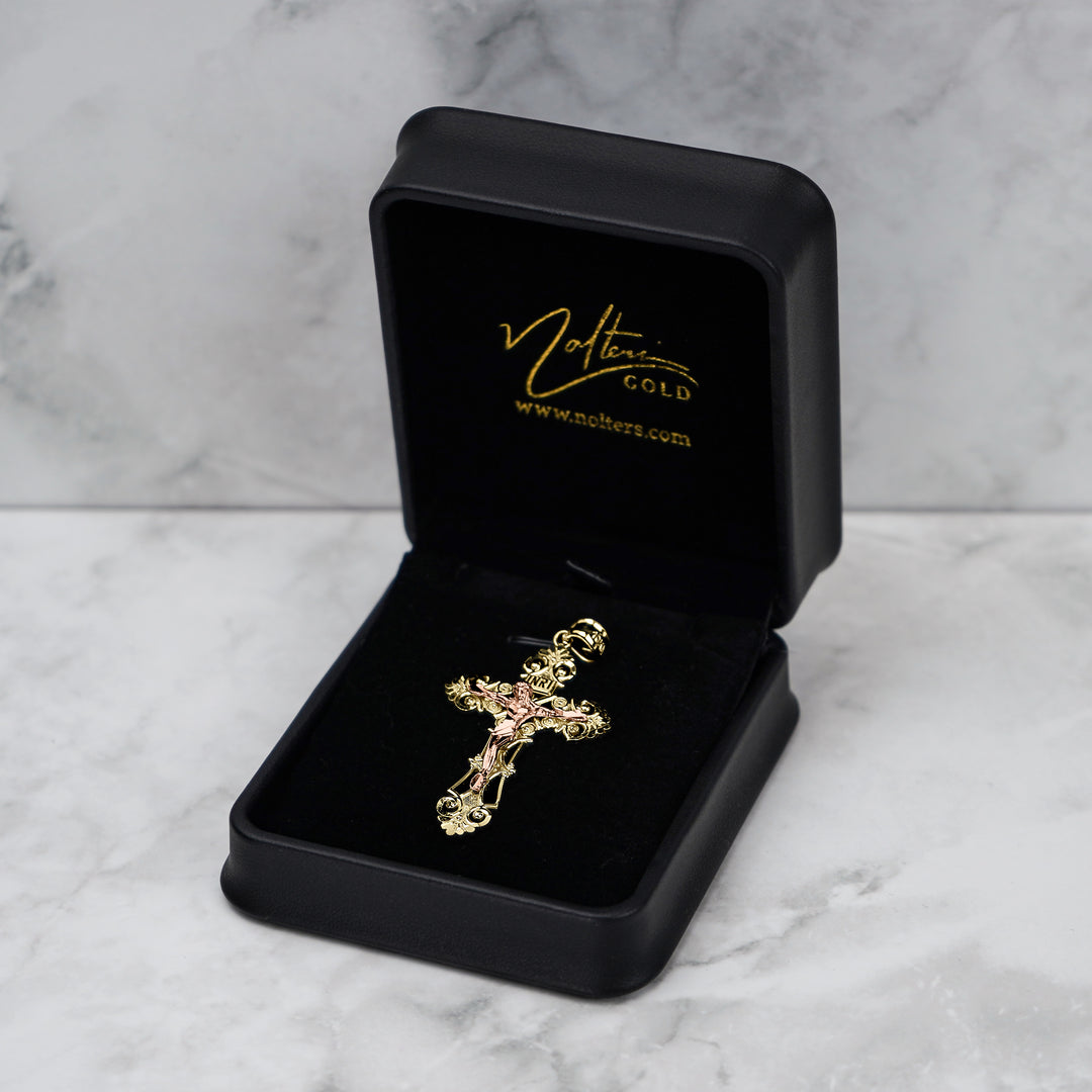 10k & 14k Gold INRI Two-Tone Luxe Crucifix Pendant Necklace (Rose Gold)