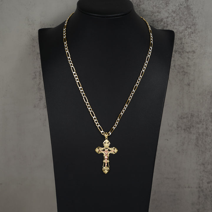 10k & 14k Gold INRI Two-Tone Luxe Crucifix Pendant Necklace (Rose Gold)
