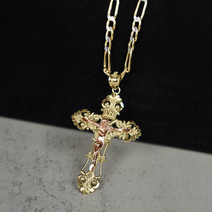 10k & 14k Gold INRI Two-Tone Luxe Crucifix Pendant