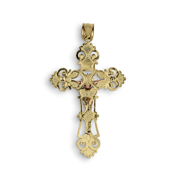 10k & 14k Gold INRI Two-Tone Luxe Crucifix Pendant Necklace (Rose Gold)