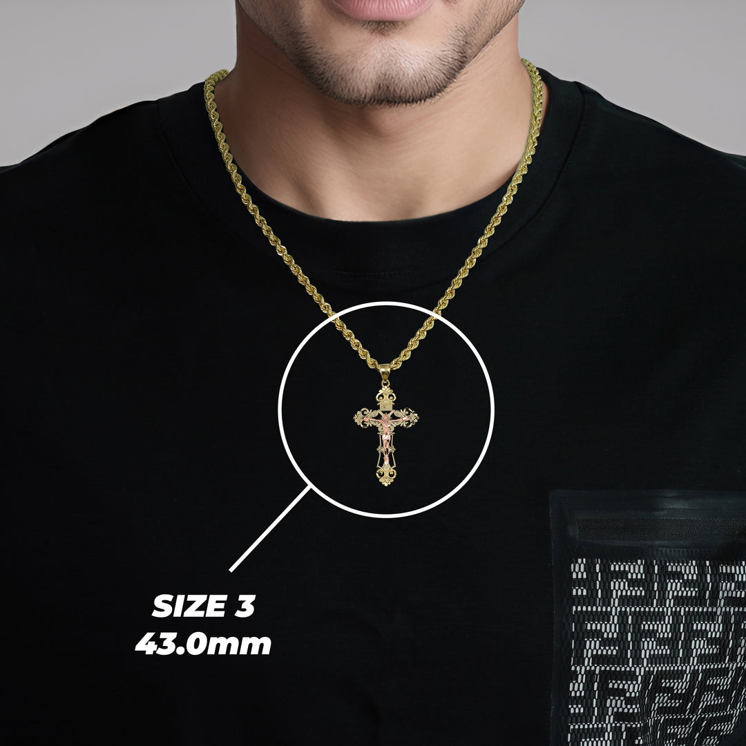 10k & 14k Gold INRI Two-Tone Luxe Crucifix Pendant Necklace (Rose Gold)