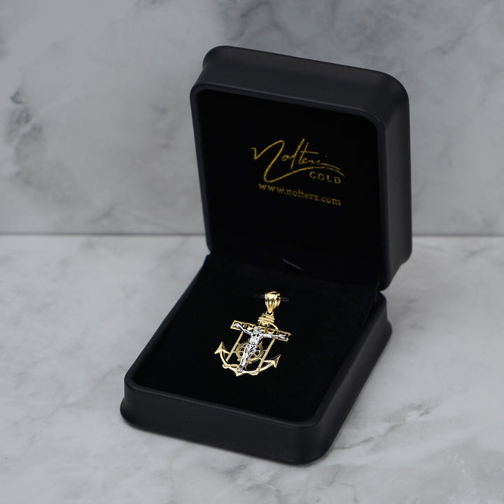 14k Gold Divine Two-Tone Crucifix Anchor Pendant