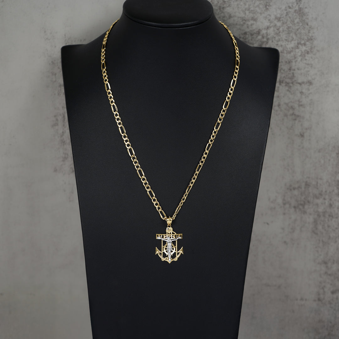 14k Gold Divine Two-Tone Crucifix Anchor Pendant