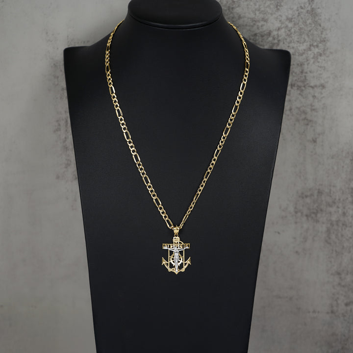 14k Gold Divine Two-Tone Crucifix Anchor Pendant