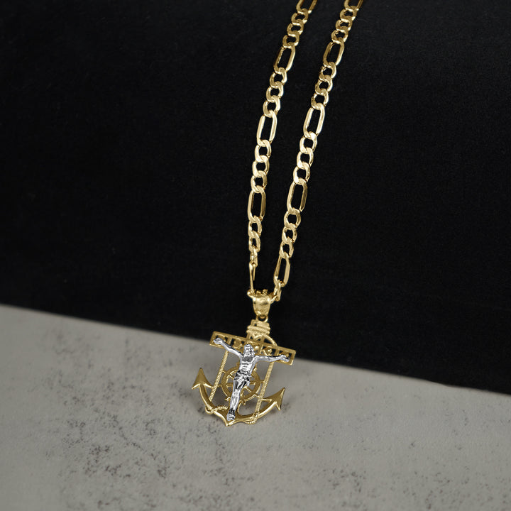 14k Gold Divine Two-Tone Crucifix Anchor Pendant