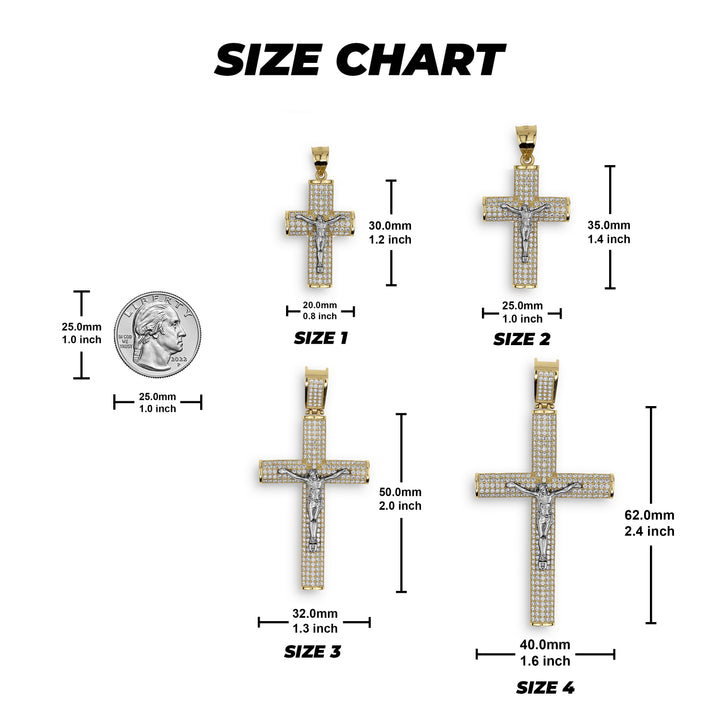10k & 14k Gold Hermo Iced Crucifix Cross CZ Pendant