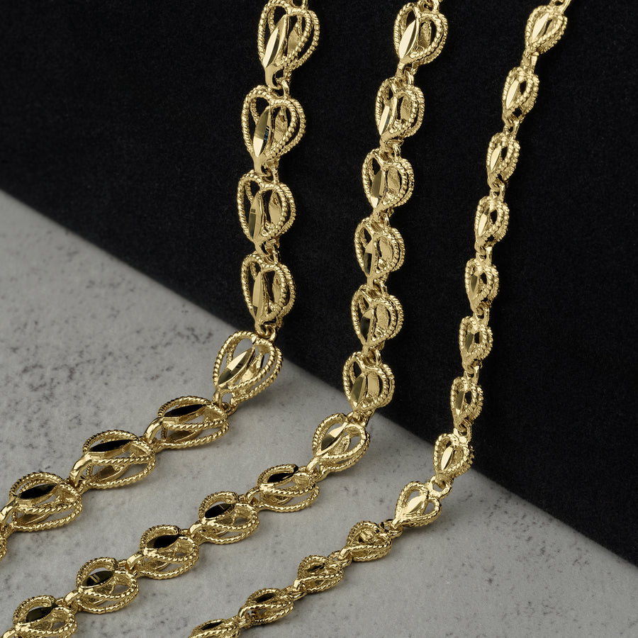 10k Gold Heart Turkish Chain Bracelet/Anklet (Solid)