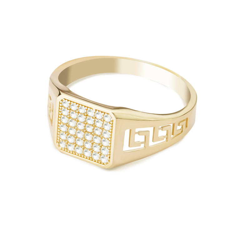 10k Square Signet Greek Key Ring