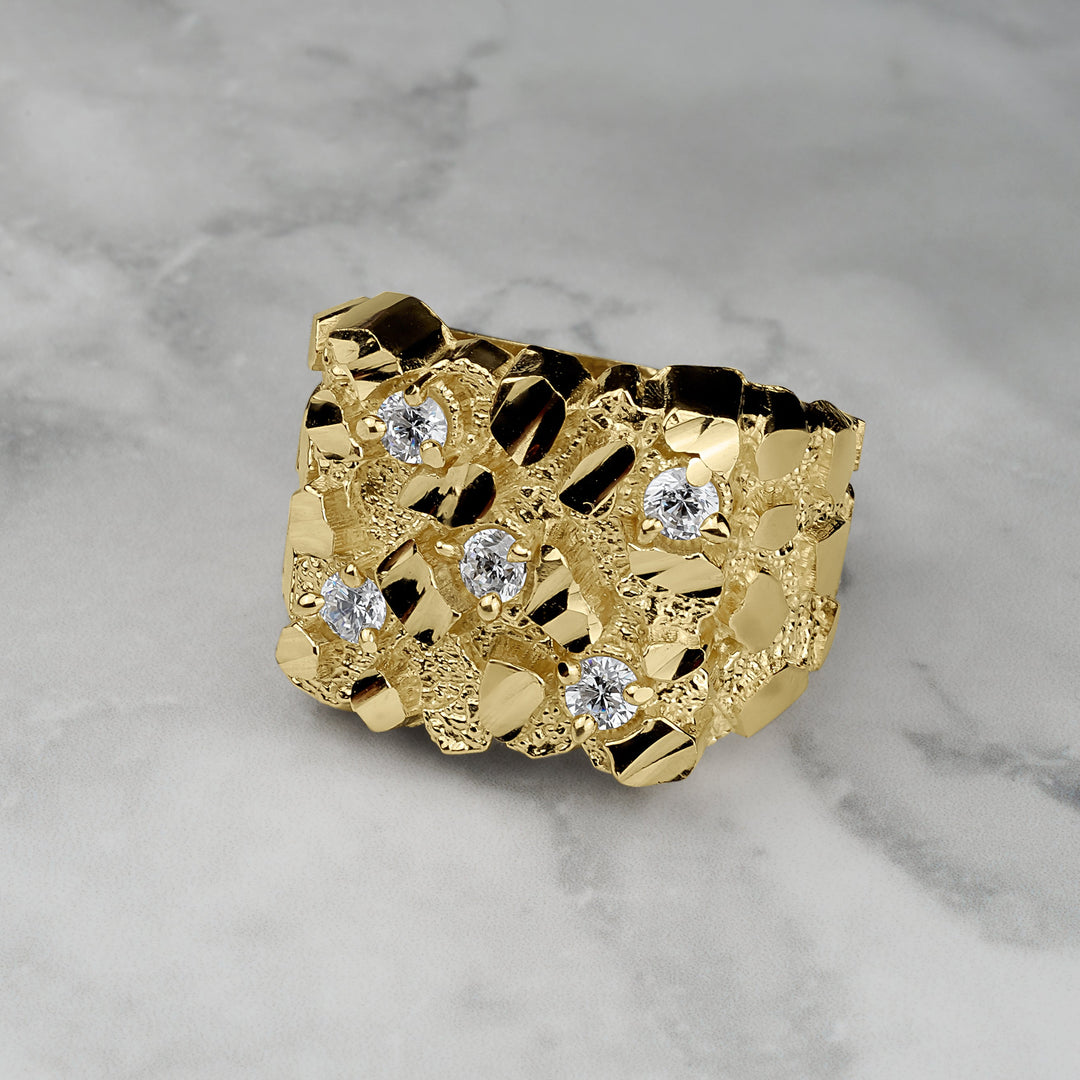 10k & 14k Gold Classic Nugget Square V CZ Ring