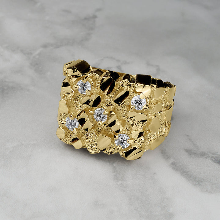 10k & 14k Gold Classic Nugget Square V CZ Ring
