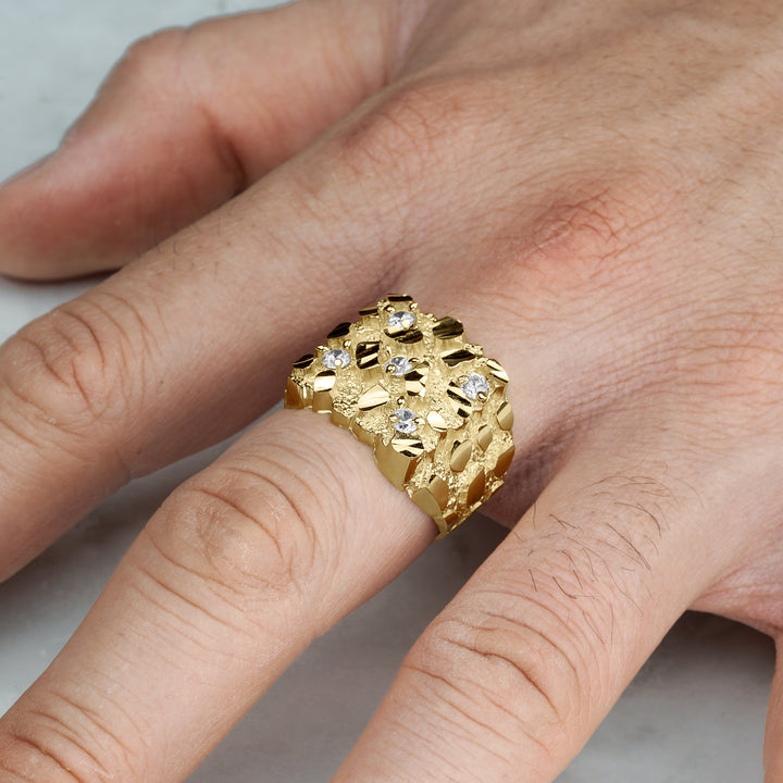 10k & 14k Gold Classic Nugget Square V CZ Ring