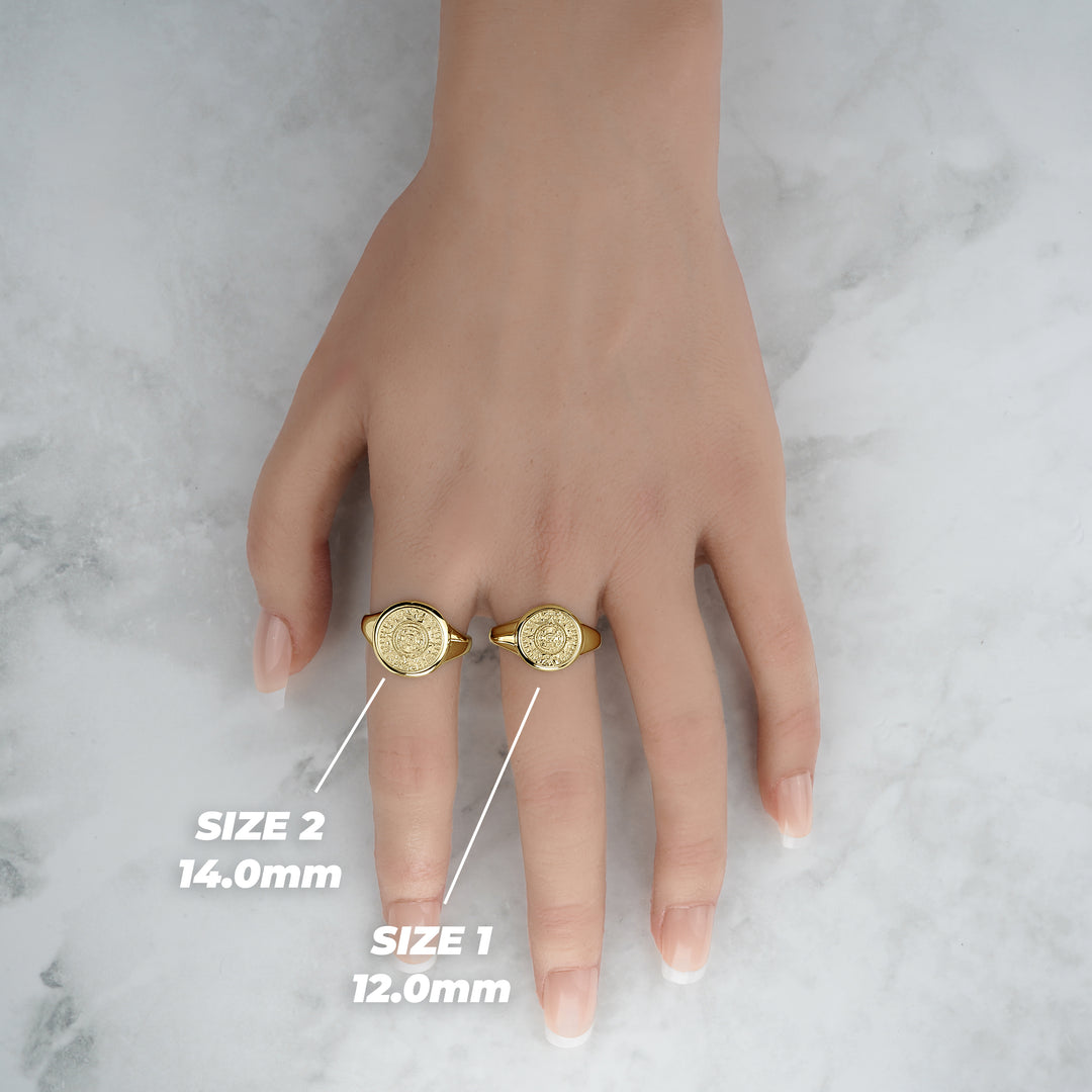 10k & 14k Gold Classic Aztec Mayan Calendar Round Signet Ring