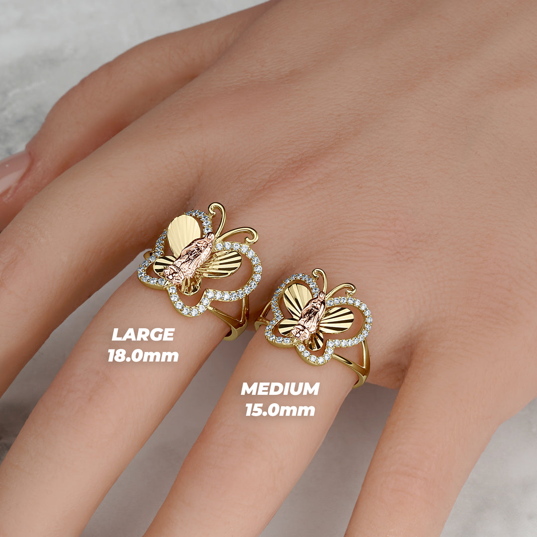 10k & 14k Gold Leir Virgin Mary Guadalupe Butterfly CZ Ring