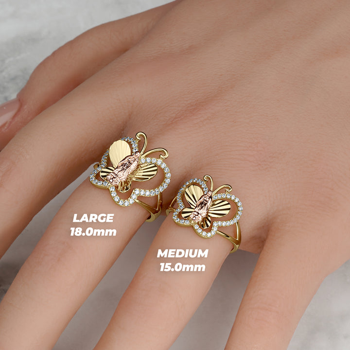 10k & 14k Gold Leir Virgin Mary Guadalupe Butterfly CZ Ring
