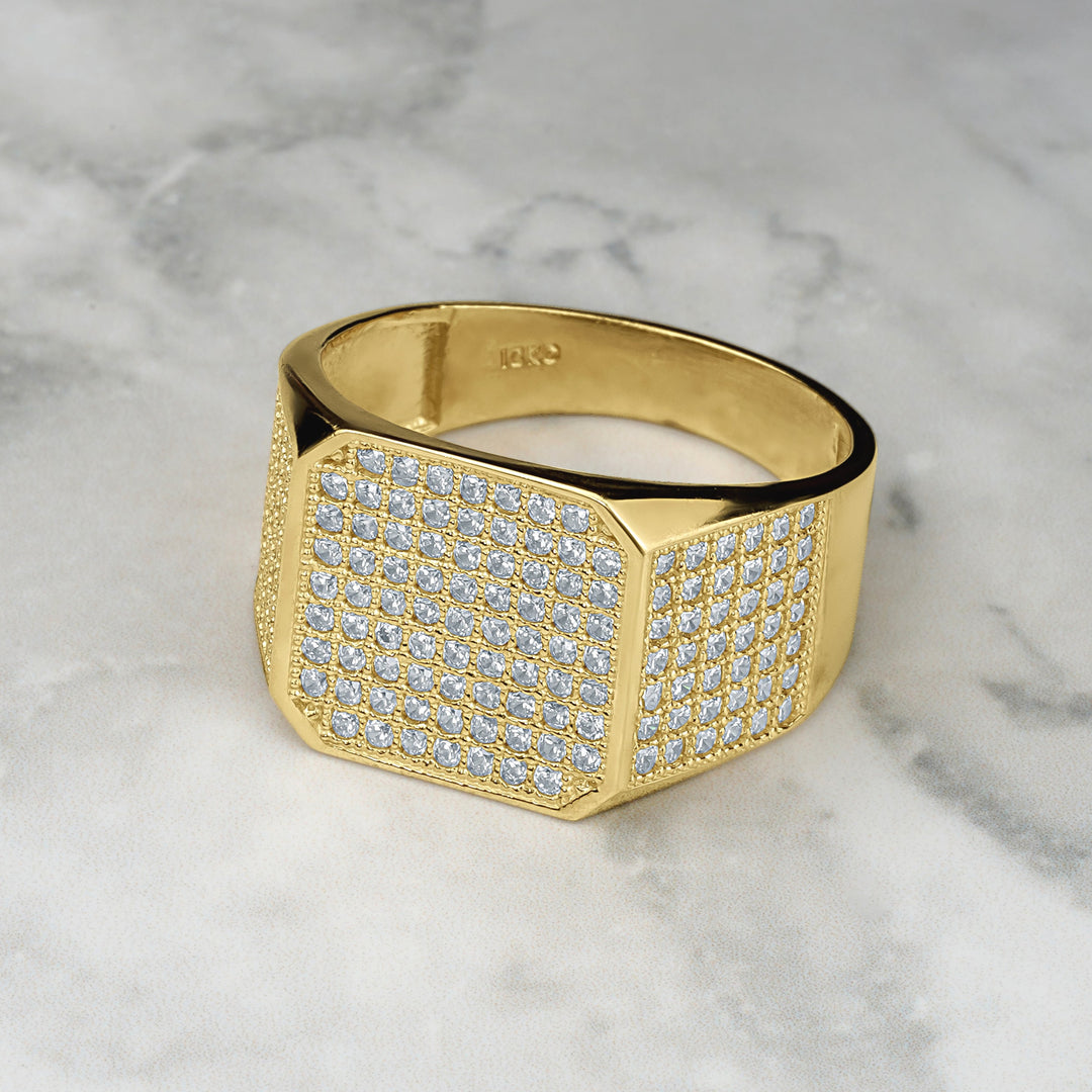 10k & 14k Gold Oren Square Signet Iced CZ Ring