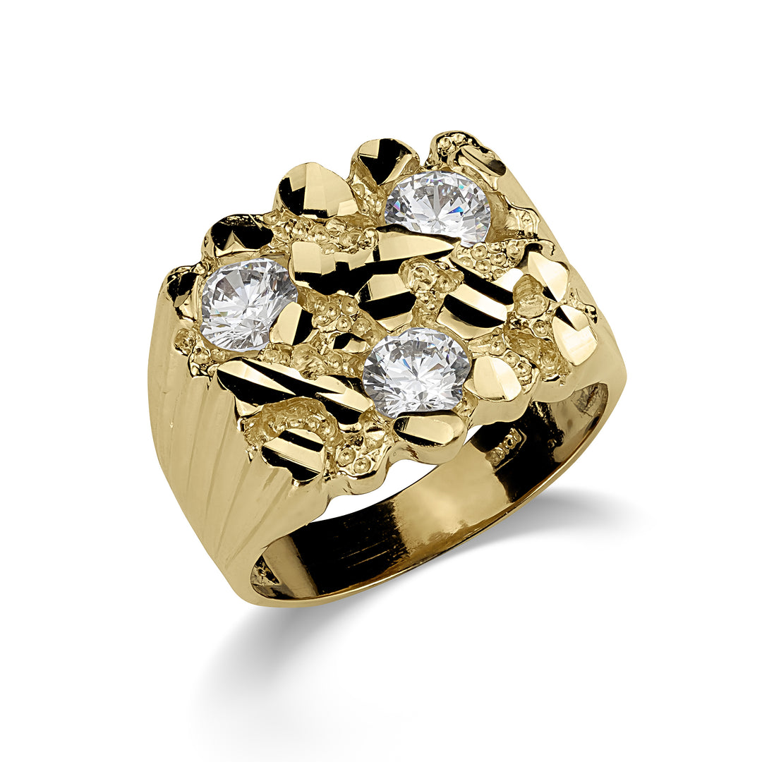 10k & 14k Gold Classic Nugget Square Tri CZ Ring