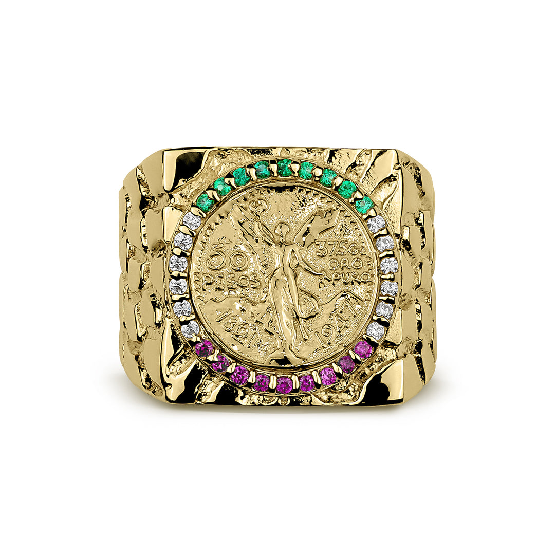 10k & 14k Gold Centenario 50 Pesos Square Colored CZ Ring