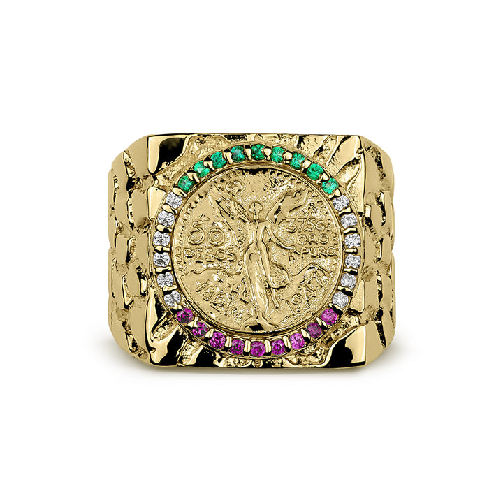 10k & 14k Gold Centenario 50 Pesos Square Colored CZ Ring