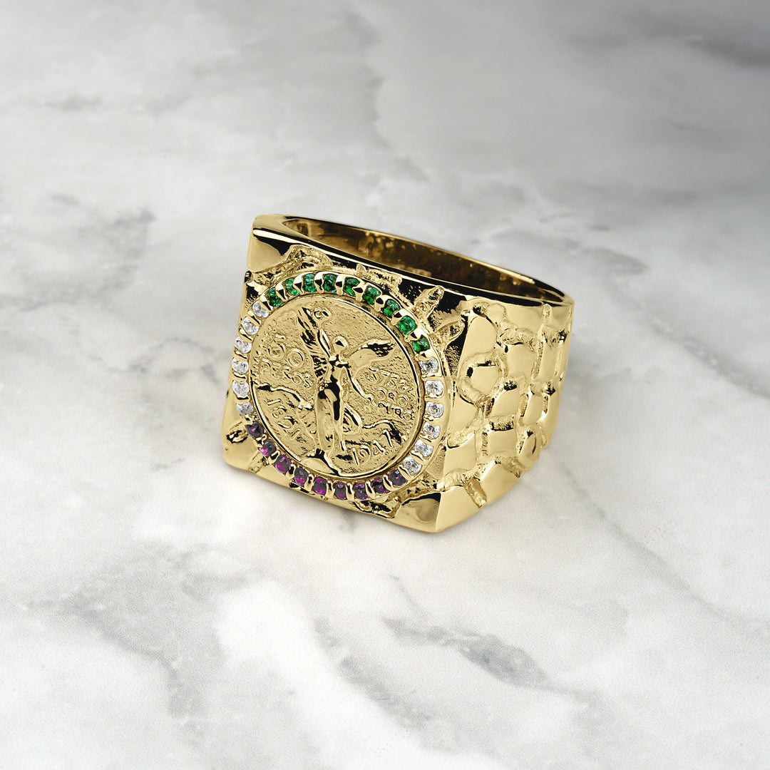 10k & 14k Gold Centenario 50 Pesos Square Colored CZ Ring